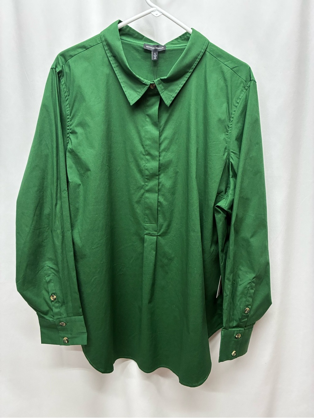 Universal Standard womens large green button popover shirt long sleeve nwt